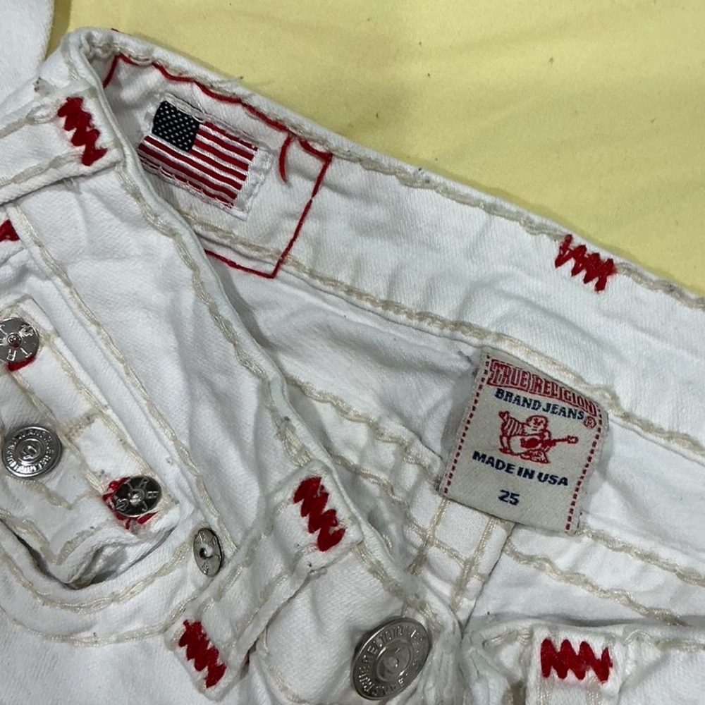True Religion White Jeans with Red Accents